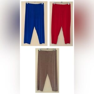 Lot Of 3 Slinky Womans Pants. Sz M. Red, Blue, Tan